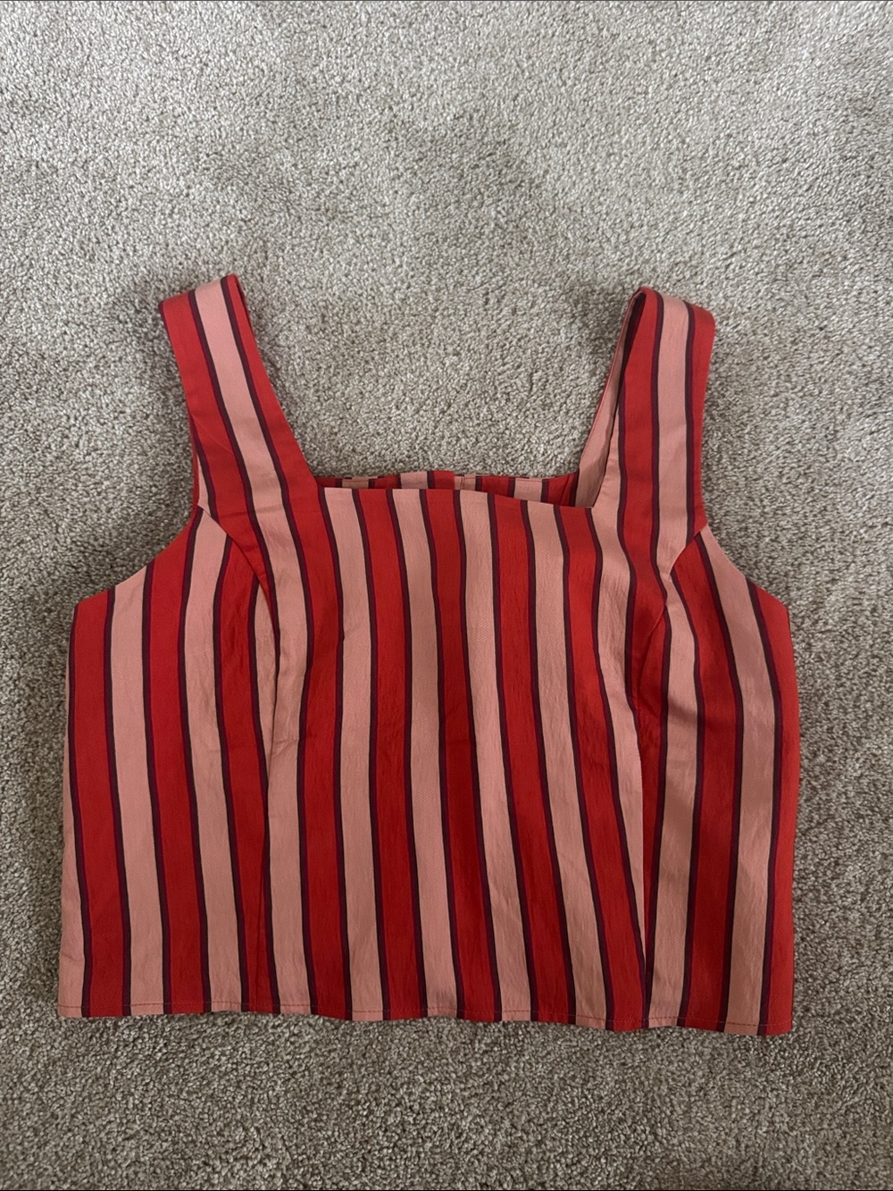 Maeve Red and Pink Striped Square-Neck Tank